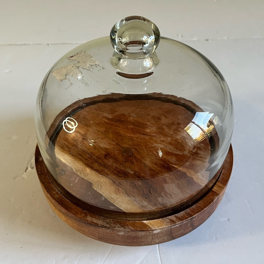 Rustic Wooden Base Cheese Board with Glass Dome Cover - Picture 2 of 10